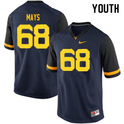 Youth West Virginia Mountaineers NCAA #68 Briason Mays Navy Authentic Nike Stitched College Football Jersey RI15S37AU